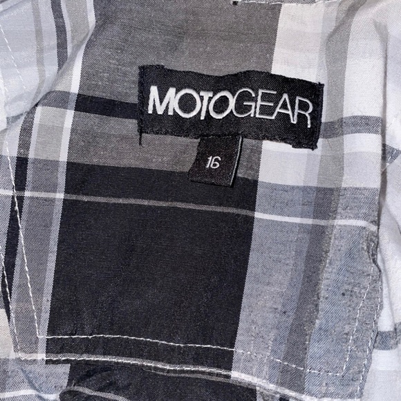 MOTOGEAR Plaid Buttoned Down Long Sleeve Shirt, Grey/White/Black, Size 16 - Picture 6 of 6